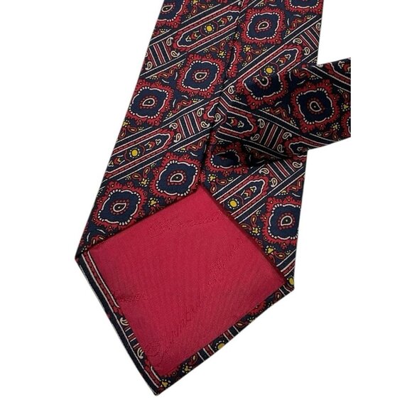 TURNBULL & ASSER Men's Silk Necktie LUXURY Navy Red Geometric Paisley W:3.7" EUC - Picture 4 of 4